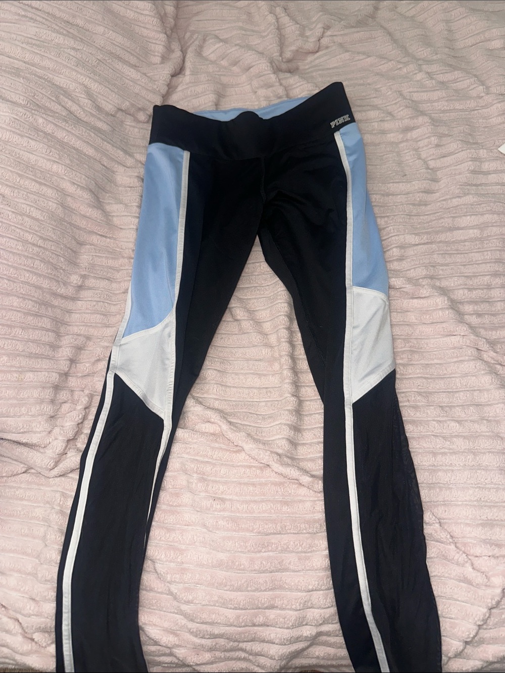 Victoria's Secret Black, Light Blue & White Colorblock Leggings